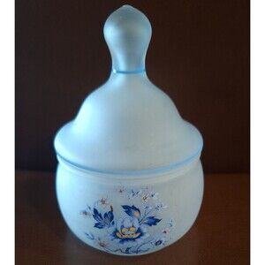 VTG Viking USA Frosted/Satin Glass Hand Painted Floral Candy Dish w/Pontil Mark